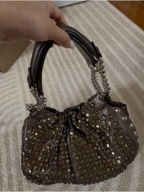 Sonia Rykiel Brown Studded Shoulder Bag with Chain Handles